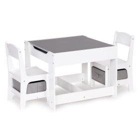 Set aus Kindertisch und 2 grauen Stühlen, EcoToys
