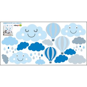 Wandaufkleber Wölkchen und Luftballons - grau/blau, Mint Kitten