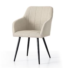 6x Gepolsterter Stuhl mit quadratischer Steppung Beige LUXANO Schwarze Beine Stoff Lumos