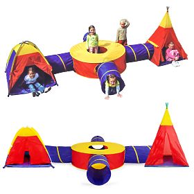 7-in-1 Kinderspielzelt Set Häuser + 4 Tunnel