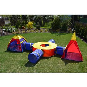 7-in-1 Kinderspielzelt Set Häuser + 4 Tunnel