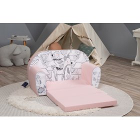 Kindersofa Waldtiere - rosa-schwarz-weiß