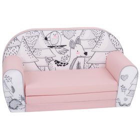 Kindersofa Waldtiere - rosa-schwarz-weiß, Delta-trade