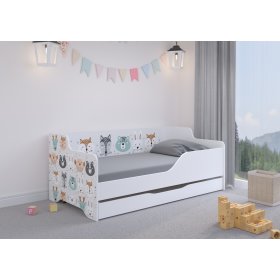 Kinderbett mit Rückwand LILU 160 x 80 cm - Tiere, Wooden Toys