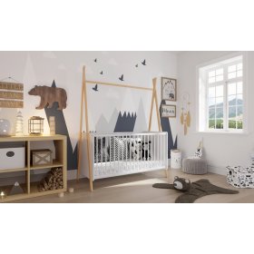 Tipi-Kinderbett 140x70 cm - weiß / natur