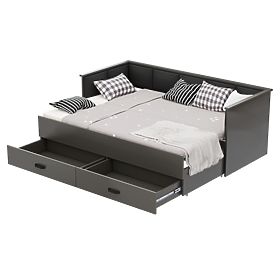 Ausziehbares Bett HELIOS mit gepolsterten Paneelen Graphit 200x80/200x160