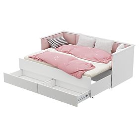 Ausziehbares Bett HELIOS mit gepolsterten Paneelen rosa 200x80/200x160