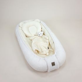 Baby-Nestchen Teddy aus Musselin und Lammfell - Ecru