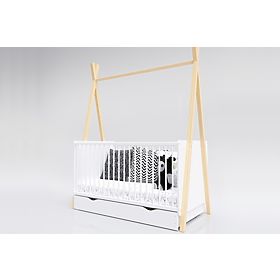 Babybett Kinderbett Tipi 140x70 cm (L) - weiß / natur