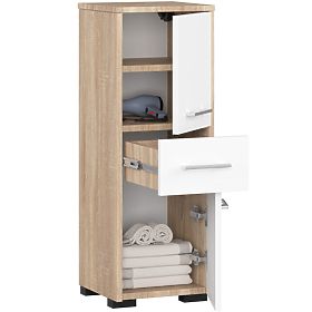 BADEZIMMERSCHRANK FIN SÄULE 30 2D 1SZ 85cm PK EICHE SONOMA / WEISS