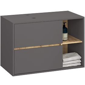 BADEZIMMERSCHRANK UNTER DEM WASCHBECKEN MIT LÖCHERN VAMI W90 UM 2SZ 2P GRAPHITGRAU / ARTISAN EICHE