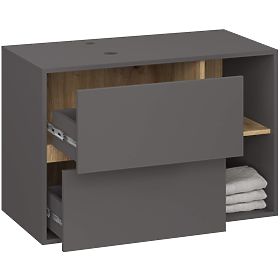 BADEZIMMERSCHRANK UNTER DEM WASCHBECKEN MIT LÖCHERN VAMI W90 UM 2SZ 2P GRAPHITGRAU / ARTISAN EICHE