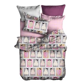 Bettwäsche BASIC Farbe Puderrosa mit geometrischem Muster 155x220_80x80*1 DecoKing