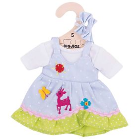 Bigjigs Toys Blau gepunktetes Kleid mit Hirsch für Puppe 28 cm, Bigjigs Toys