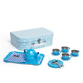 Bigjigs Toys Blaues gepunktetes Tee-Set