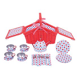 Bigjigs Toys Gepunktetes Teeset im Picknickkorb