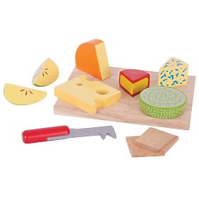 Bigjigs Toys Set aus hölzernen Lebensmittelkäsen auf einem Teller