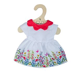 Bigjigs Toys Weißes Blumenkleid mit rotem Kragen für Puppe 38 cm