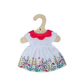 Bigjigs Toys Weißes Blumenkleid mit rotem Kragen für Puppen 25 cm, Bigjigs Toys