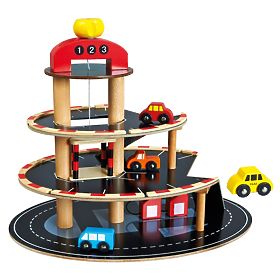 Bino Holzparkhaus mit Aufzug und 4 Autos, Bino