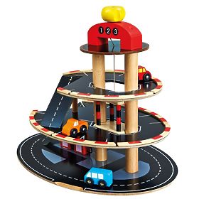 Bino Holzparkhaus mit Aufzug und 4 Autos, Bino