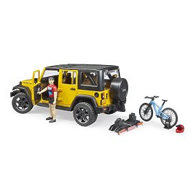 Bruder Jeep Wrangler Rubicon mit Radfahrer und Fahrrad, Bruder