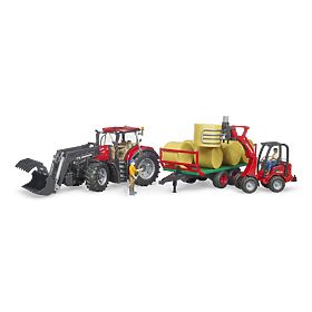 Bruder Traktor Case IH Optum 300 CVX mit Frontlader und Ballentransporter, Bruder