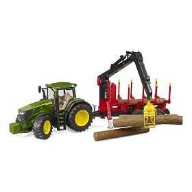 Bruder Traktor John Deere 7R 350 mit Rückanhänger und 4 Baumstämmen, Bruder