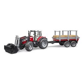 Bruder Traktor Massey Ferguson 7480 mit Frontlader und Holztransporter, Bruder