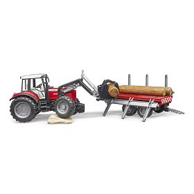 Bruder Traktor Massey Ferguson 7480 mit Frontlader und Holztransporter, Bruder