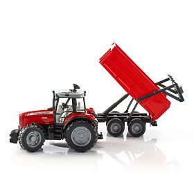 Bruder Traktor MASSEY FERGUSON mit kippbarem Anhänger rot, Bruder