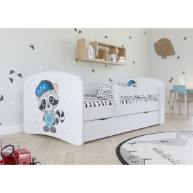 Kinder Bett mit Geländer - Waschbär - white