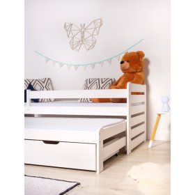 Kinderbett mit Zustellbett und Barriere Praktik - Weiß