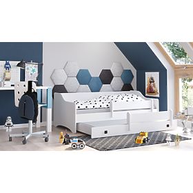 Doppelbett ERYK mit Schublade und Schutzgitter 160x80 schwarze Griffe