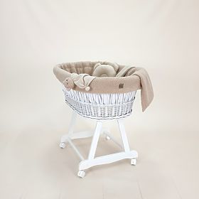 Geflochtener Teddy-Babykorb - weiße Farbe mit beiger Ausstattung
