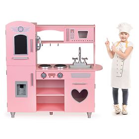Große hölzerne Kinderküche mit Soundeffekten rosa ECOTOYS, EcoToys