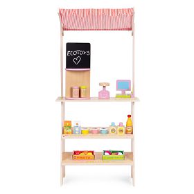 Großer Holzstand für Kinder mit Terminal und Waage Obst Gemüse 20 Elemente ECOTOYS, EcoToys