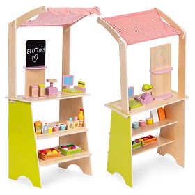 Großer Holzstand für Kinder mit Terminal und Waage Obst Gemüse 20 Elemente ECOTOYS, EcoToys