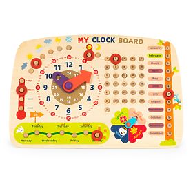 Holzmanipulationstafel für Kinder Kalender Uhr ECOTOYS