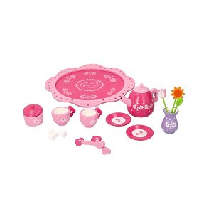 Holztee-Set mit Blumen