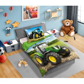 Kinderbettwäsche 140x200 cm + 70x90 cm Grüner Traktor, Faro