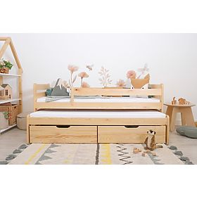 Kinderbett mit Zustellbett und Rausfallschutz Praktik - natur