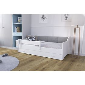 Kinderbett ERYK mit Schublade und Schutzgitter 160x80 graues Paneel