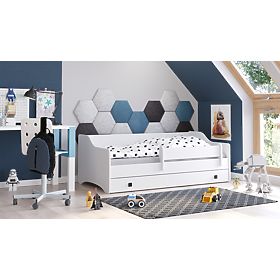 Kinderbett ERYK mit Schublade und Schutzgitter 160x80 schwarze Griff