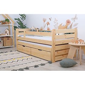 Kinderbett mit Ausziehbett und Schutzgitter Praktik - natur (2), Ourbaby®