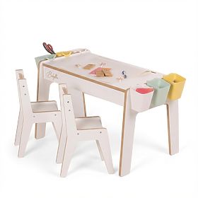 Kinderset Tisch und zwei Stühle mit Zubehör - Weiß, Babylike
