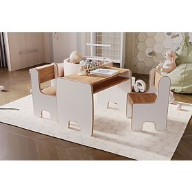 Kindertisch Timi und zwei Stühle MDF Farbe Weiß / Eiche Craft Gold
