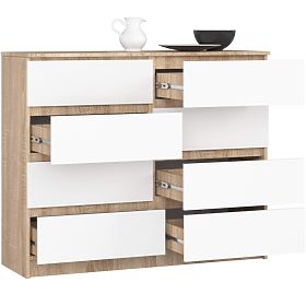 KOMMODE K 120 cm 8 SCHUBLADEN PK SONOMA / WEISS