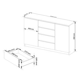 KOMMODE K160 2D 4SZ CLP PK WEISS / GRAU