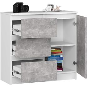 KOMMODE K80 JERRY 1D 3SZ PK WEISS / BETON